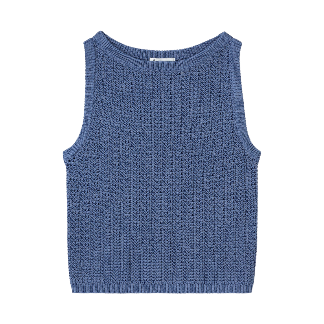 (W) GU 보트 넥 니트 탱크탑 블루((W) GU Boat Neck Knitted Tank Top Blue)
