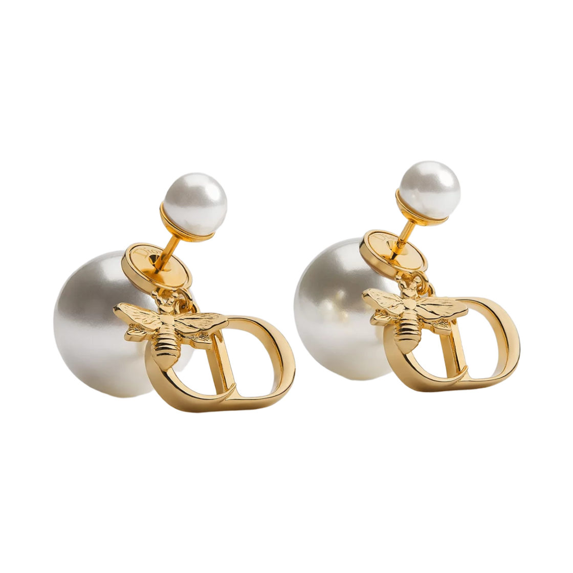 E4593WOMRS-D301 (W) Dior Tribales Earrings Gold Finish Metal White Resin Pearls