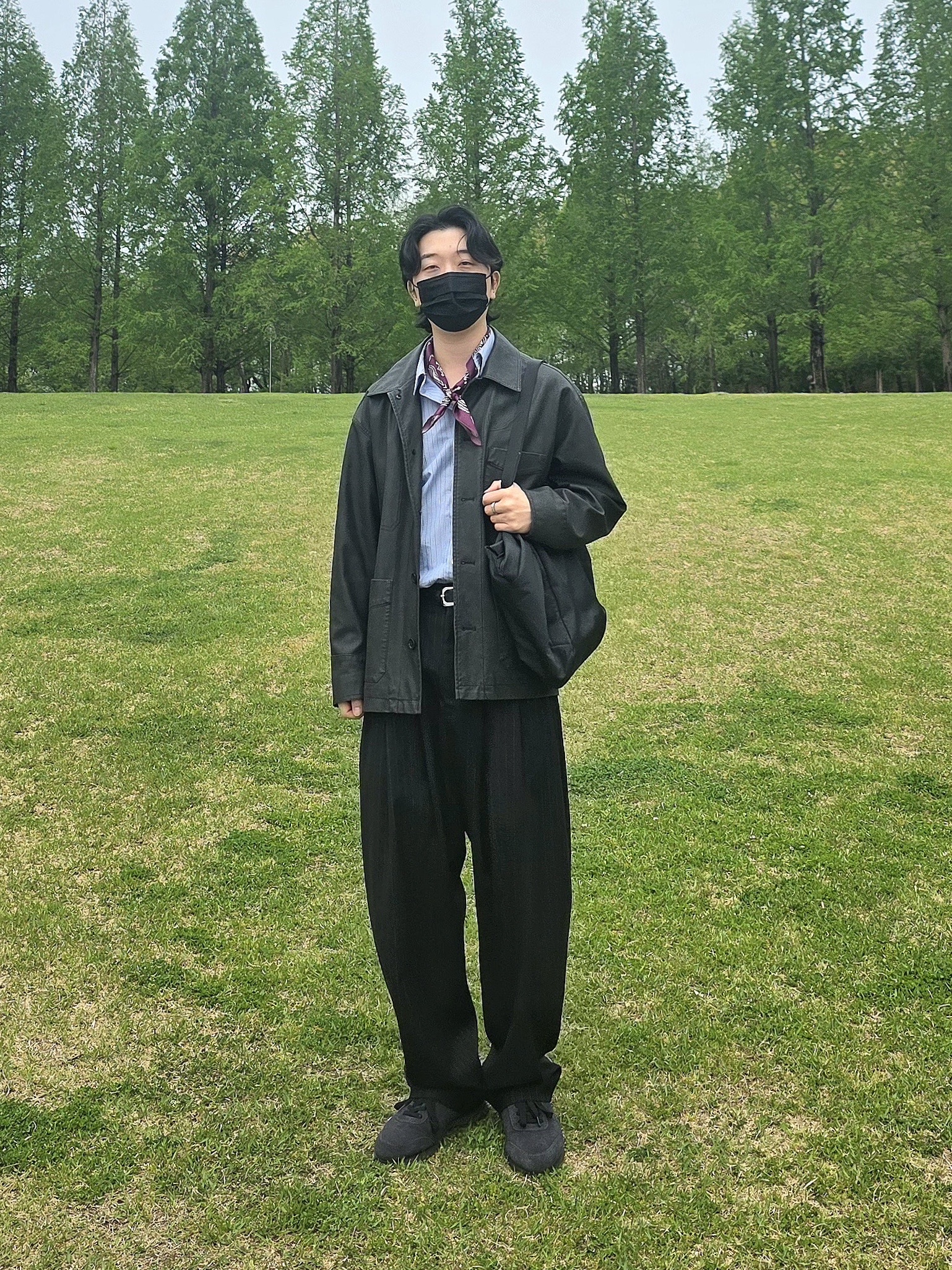 noun Wide Tapered Pants Stripe Black 착용 스타일 - 4