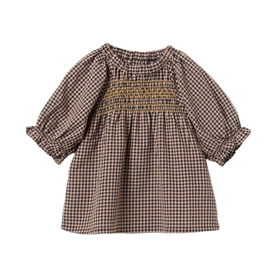 45-01-0012-829 (Kids) Beams Mini Smocking Check Blouse Apricot
