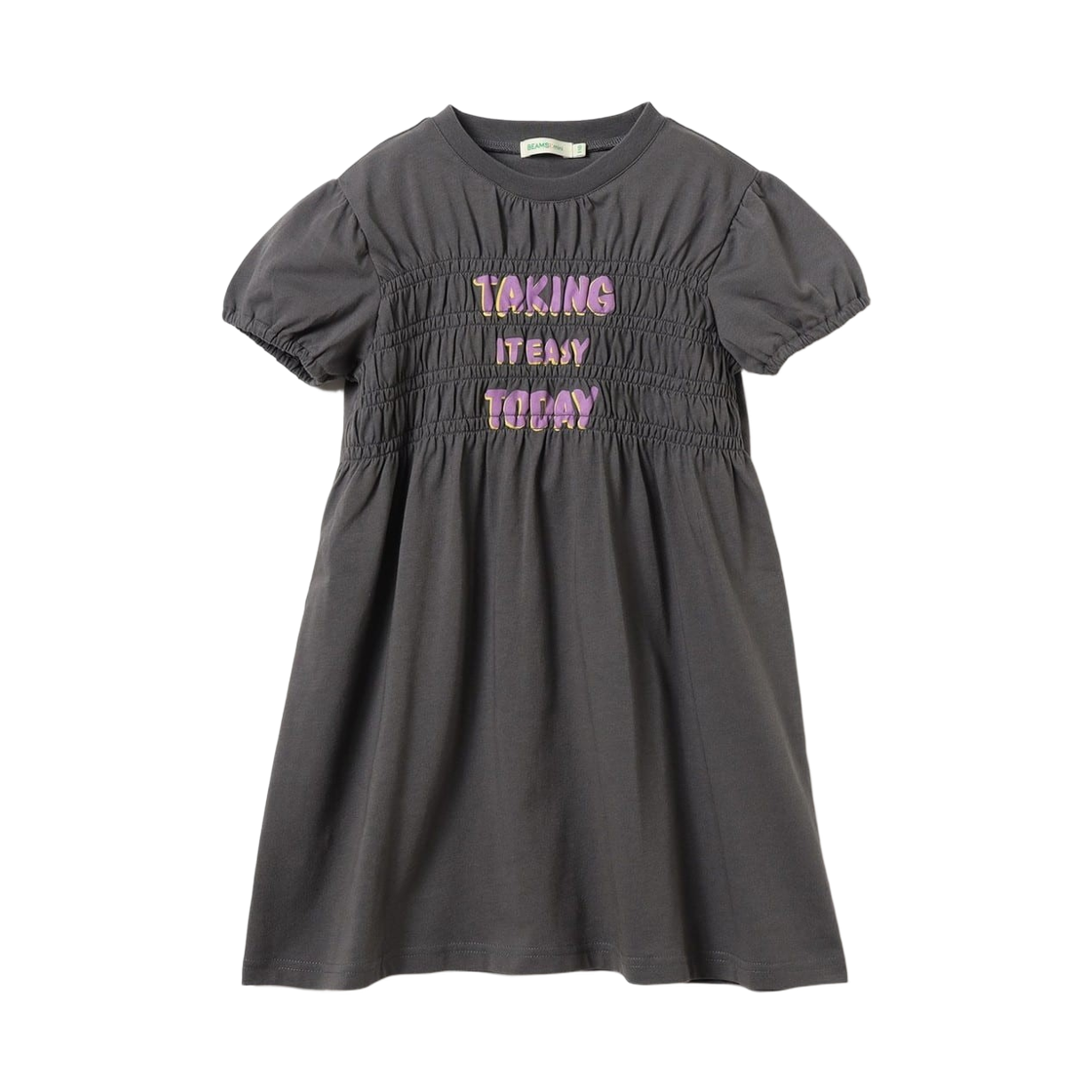 (키즈) 빔즈 미니 쉬레드 컷 드레스 차콜 그레이((Kids) Beams Mini Shirred Cut Dress Charcoal Gray)