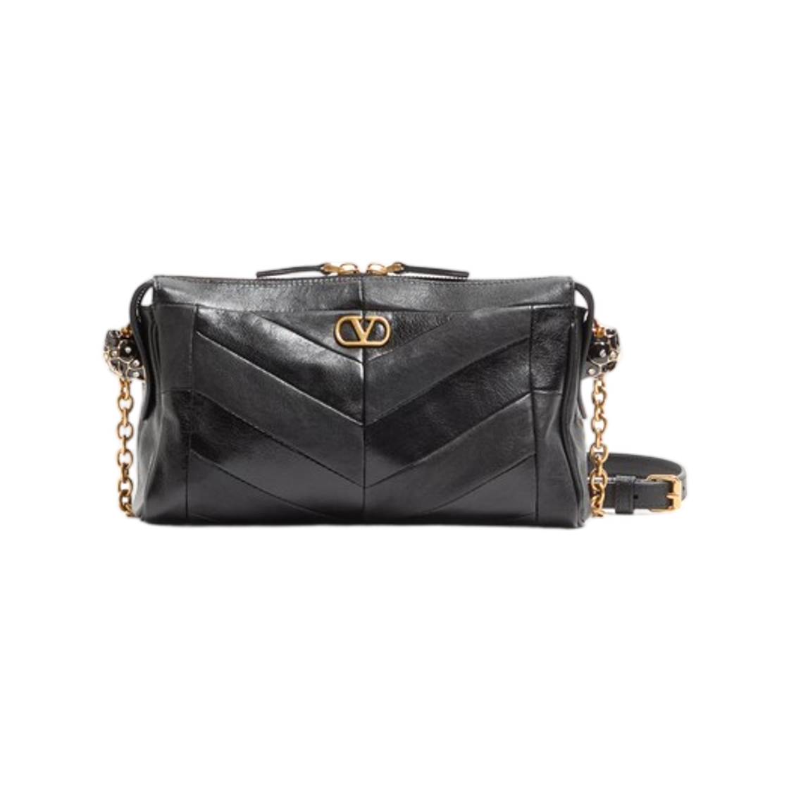 WB0S99UYF0NO Valentino Garavani Panthea Small Shoulder Bag in Nappa Leather with A Chevron Pattern Black