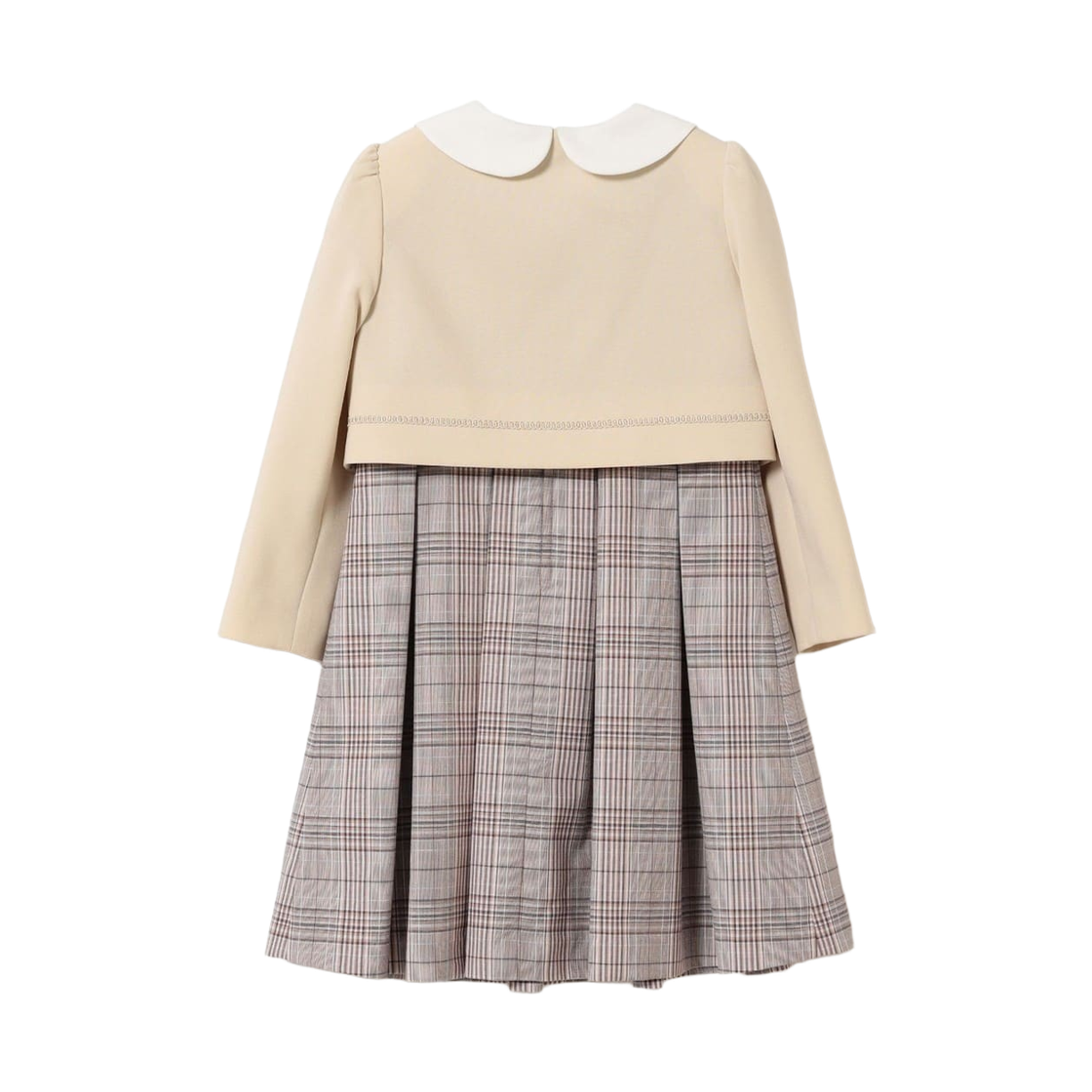 (키즈) 빔즈 미니 세레모니 드레스 볼레로 세트 아이보리 베이지 체크((Kids) Beams Mini Ceremony Dress Bolero Set Ivory Beige Check) - 2