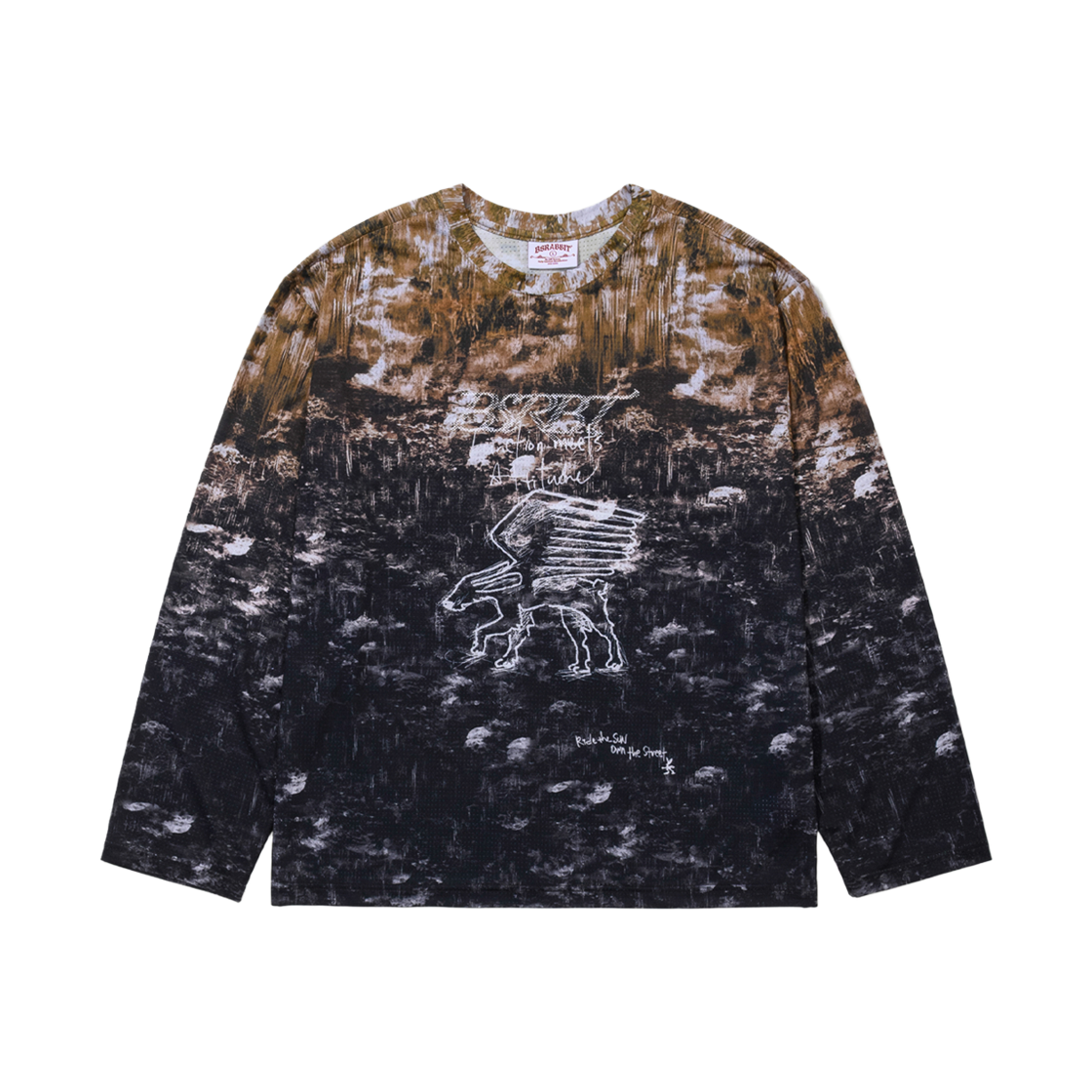 BSR26SSTS003 Bsrabbit Color-Block Mesh Long Sleeve Floral Mustard
