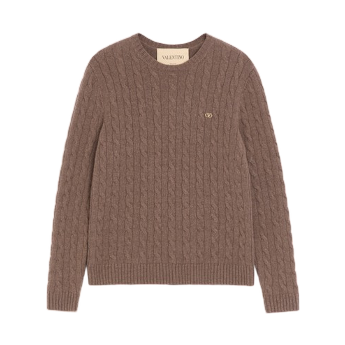 VKC38ZBLJE04 Valentino Cashmere Cable Knit Pullover with Vlogo Brown