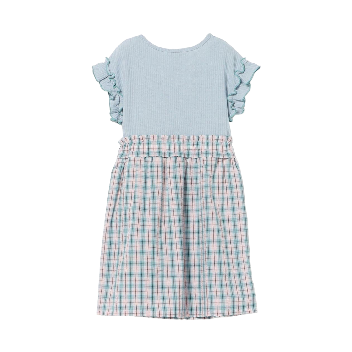 (키즈) 빔즈 미니 와플 니트 패널 드레스 삭스((Kids) Beams Mini Waffle Knit Panel Dress Saxe) - 4