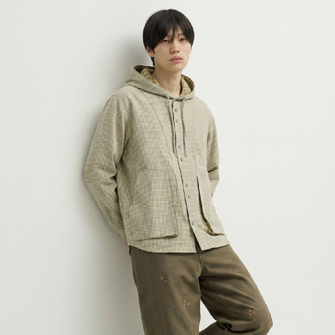 꼬떼 시어서커 체크 후디 셔츠 올리브(COTTE Seersucker Check Hoodie Shirts Olive) - 3