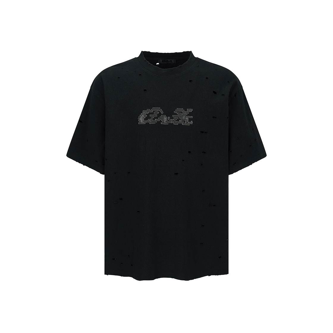 엔드릭스 홀 레더 픽셀 로고 티셔츠 블랙(EDLIX Hole Leather Pixel Logo T-Shirt Black)