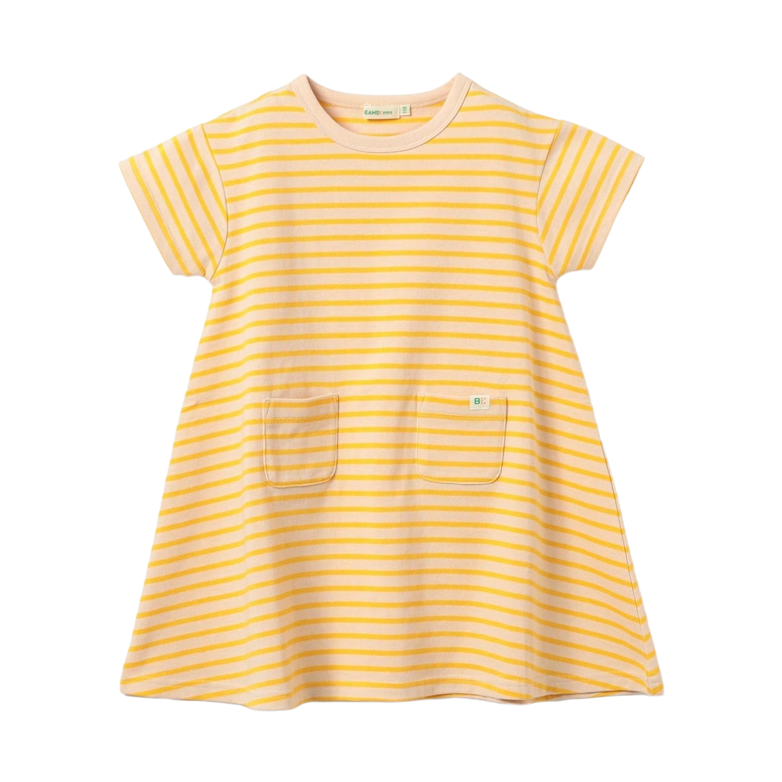 (키즈) 빔즈 미니 스트라이프 숏슬리브 드레스 옐로우((Kids) Beams Mini Striped Short Sleeve Dress Yellow) - 1