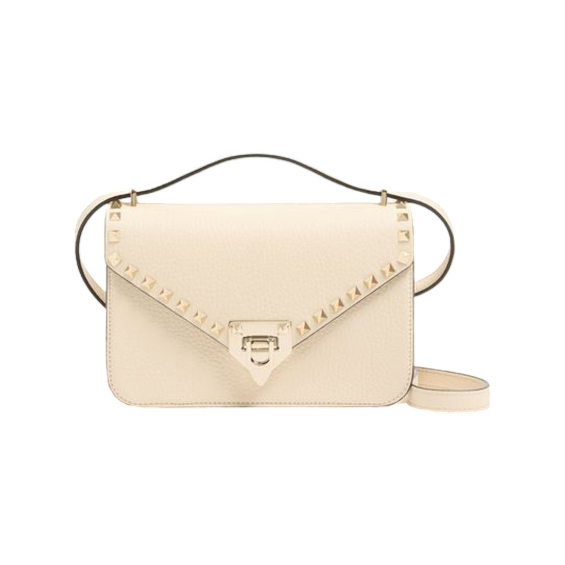 WB0T76VSFI16 Valentino Garavani Rockstud Small Shoulder Bag in Grainy Calfskin Ivory