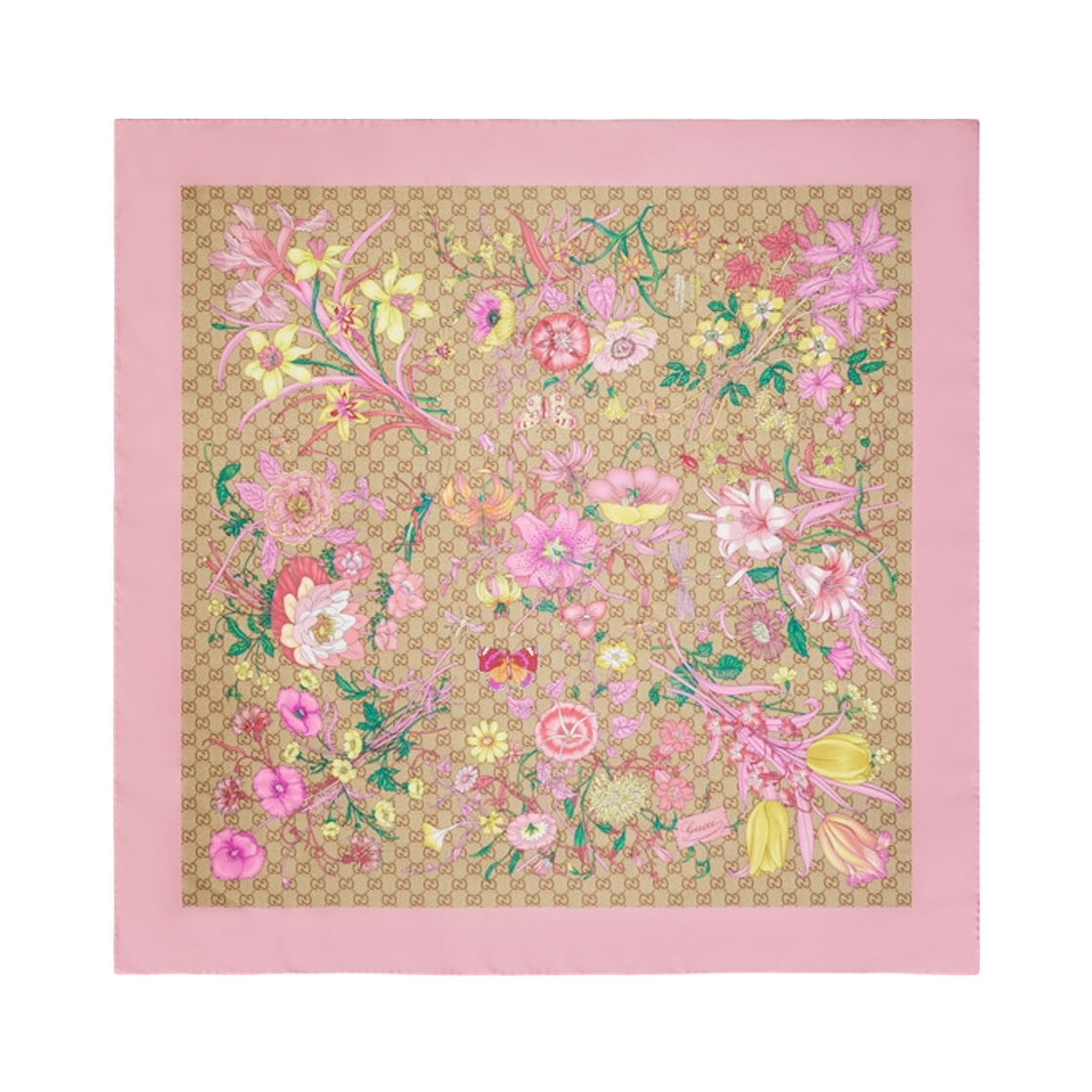 874779-3G001-5872 (W) Gucci Printed GG Silk Twill Carre Multicolor