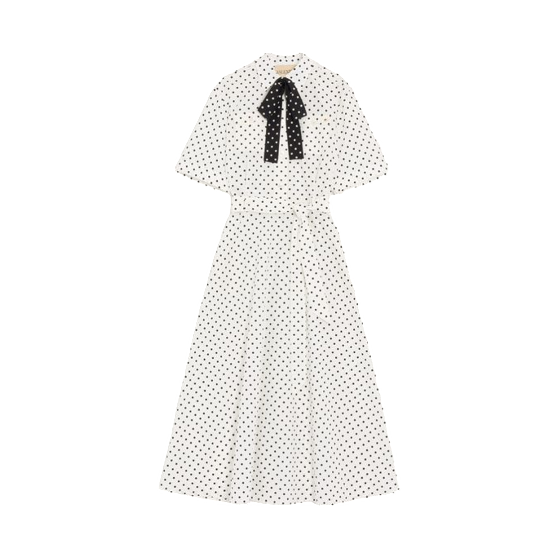 (W) 발렌티노 포플린 플루스 드 푸아 프린트 미디 드레스 화이트 블랙((W) Valentino Poplin Plusdepois Print Midi Dress White Black) - 1