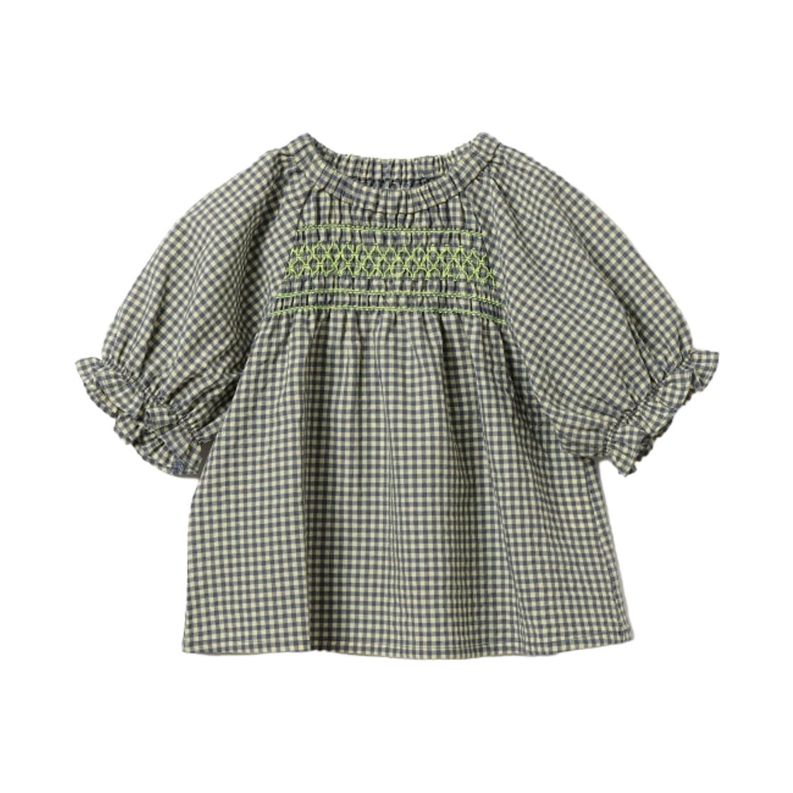 (키즈) 빔즈 미니 스모킹 체크 블라우스 라이트 옐로우((Kids) Beams Mini Smocking Check Blouse Light Yellow)