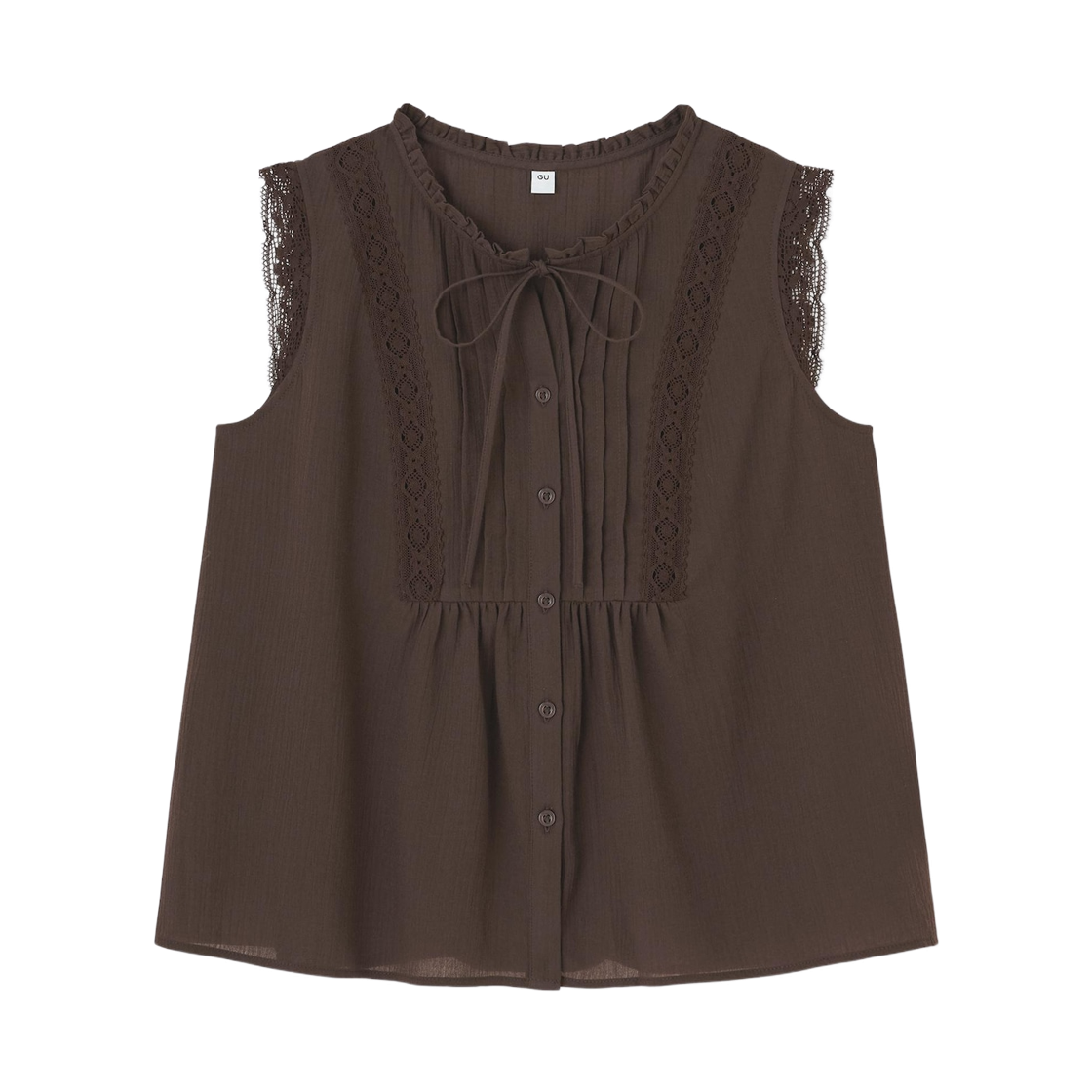 (W) GU 슬리브리스 레이스 블라우스 다크 브라운((W) GU Sleeveless Lace Blouse Dark Brown)
