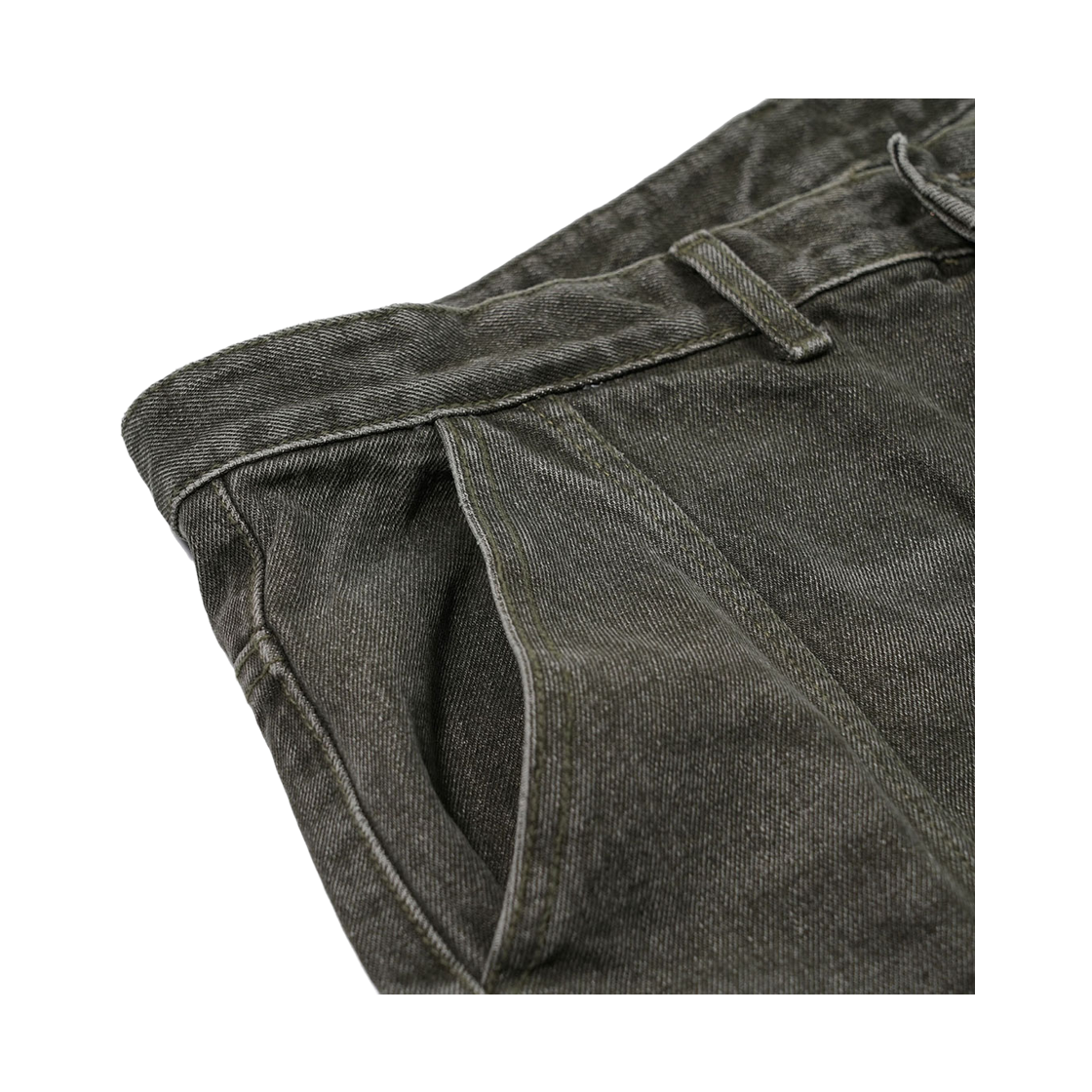비에스래빗 애쉬메트릭 워시드 데님 팬츠 올리브(Bsrabbit Asymmetric Washed Denim Pants Olive) - 4
