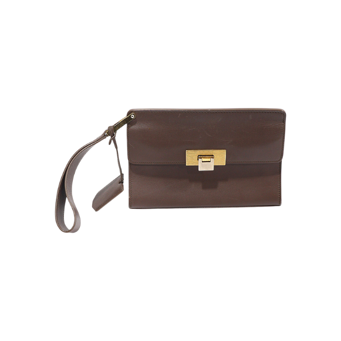 ITROFQ3BS2LH Balenciaga Le Dix Metal Strap Clutch in Brown Calfskin