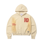 Bsrabbit Oil-Washed Graphic Zip-Up Hoodie Ivory