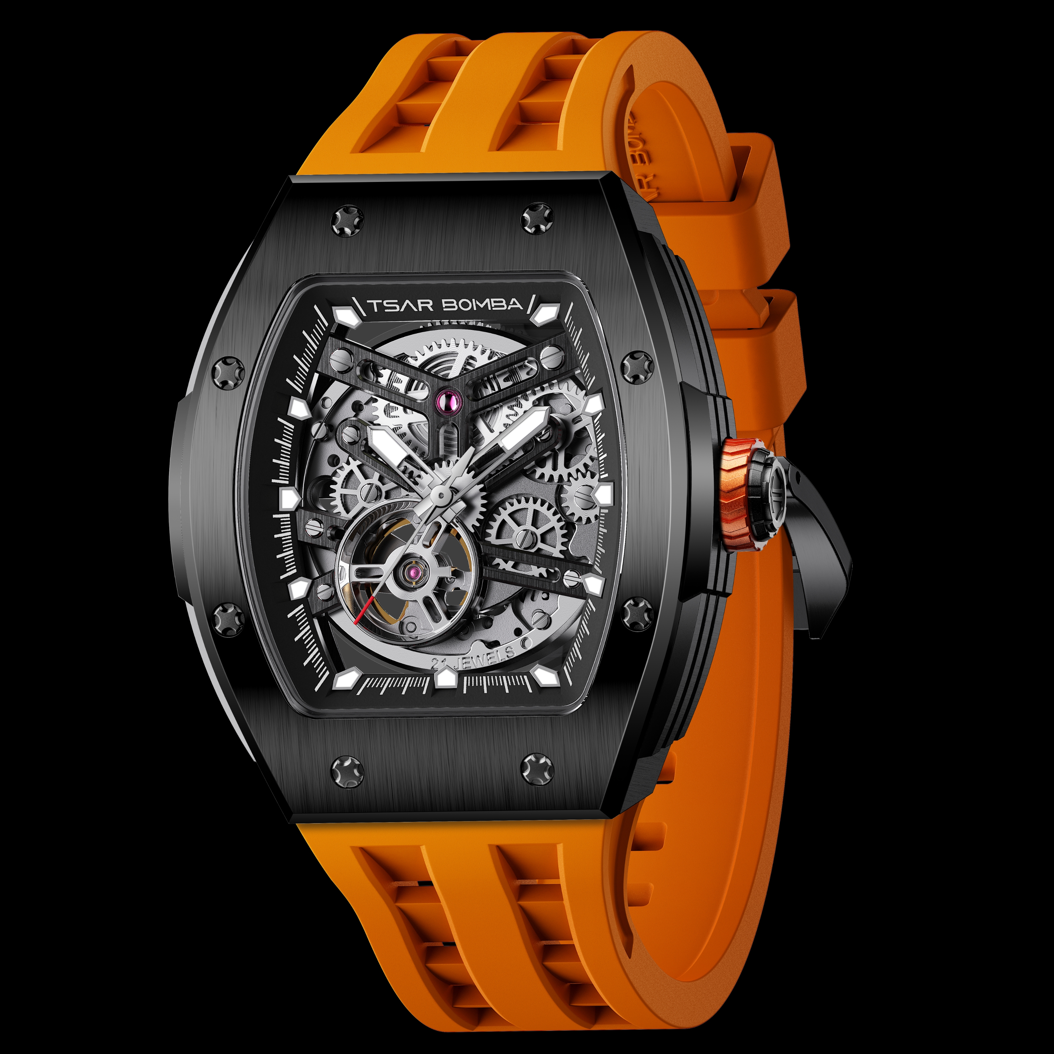 Tsar Bomba Elemental Automatic Watch TB8228A Black Orange 착용 스타일 - 2