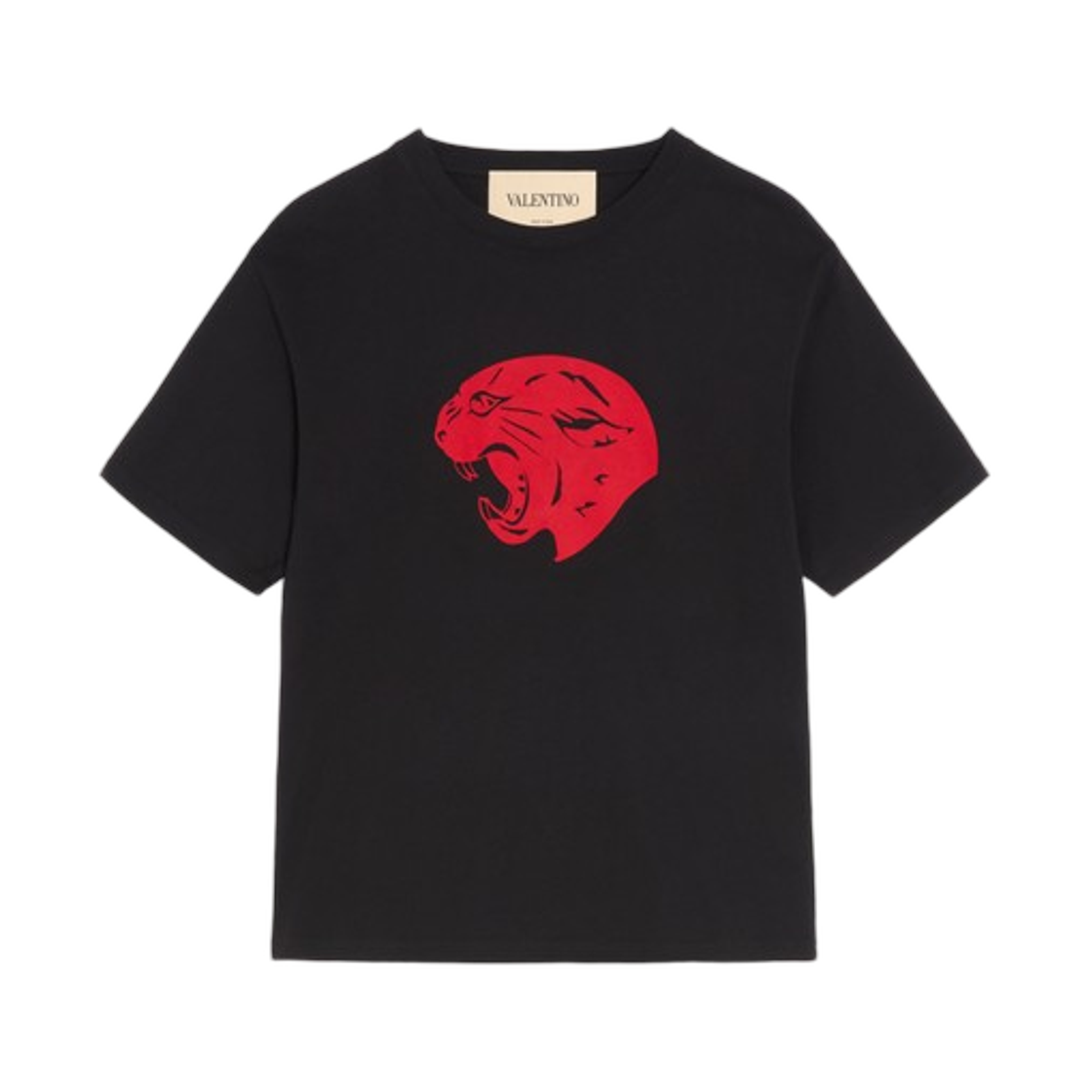 VMG16PBM70NR Valentino Cotton T-Shirt with Panther Print Black Red
