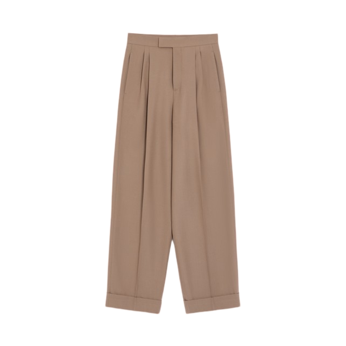 VRBO25BGW4GQ Valentino Cuffed Wool Trousers in Natte Wool Beige