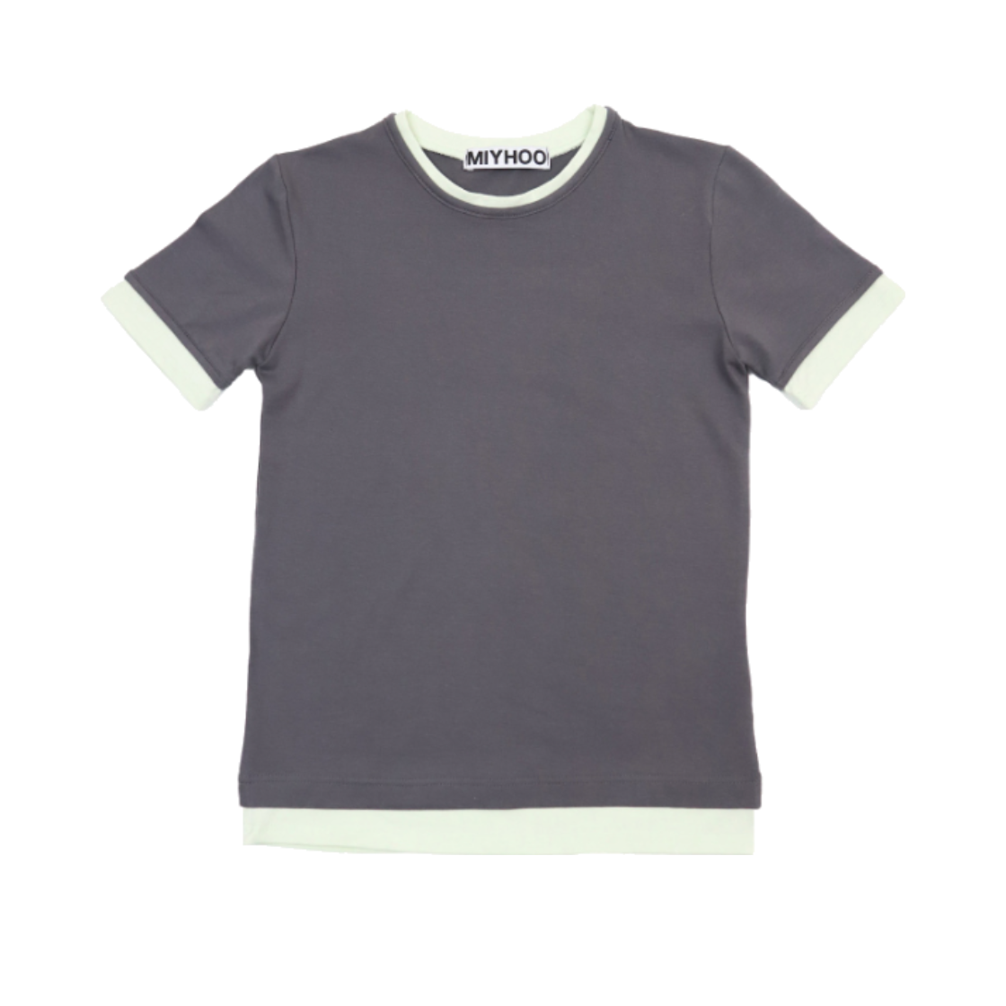 미와이후 투톤 레이어드 슬림 티셔츠 차콜 – 라임(Miyhoo Two-Tone Layered Slim T-Shirt Charcoal – Lime)