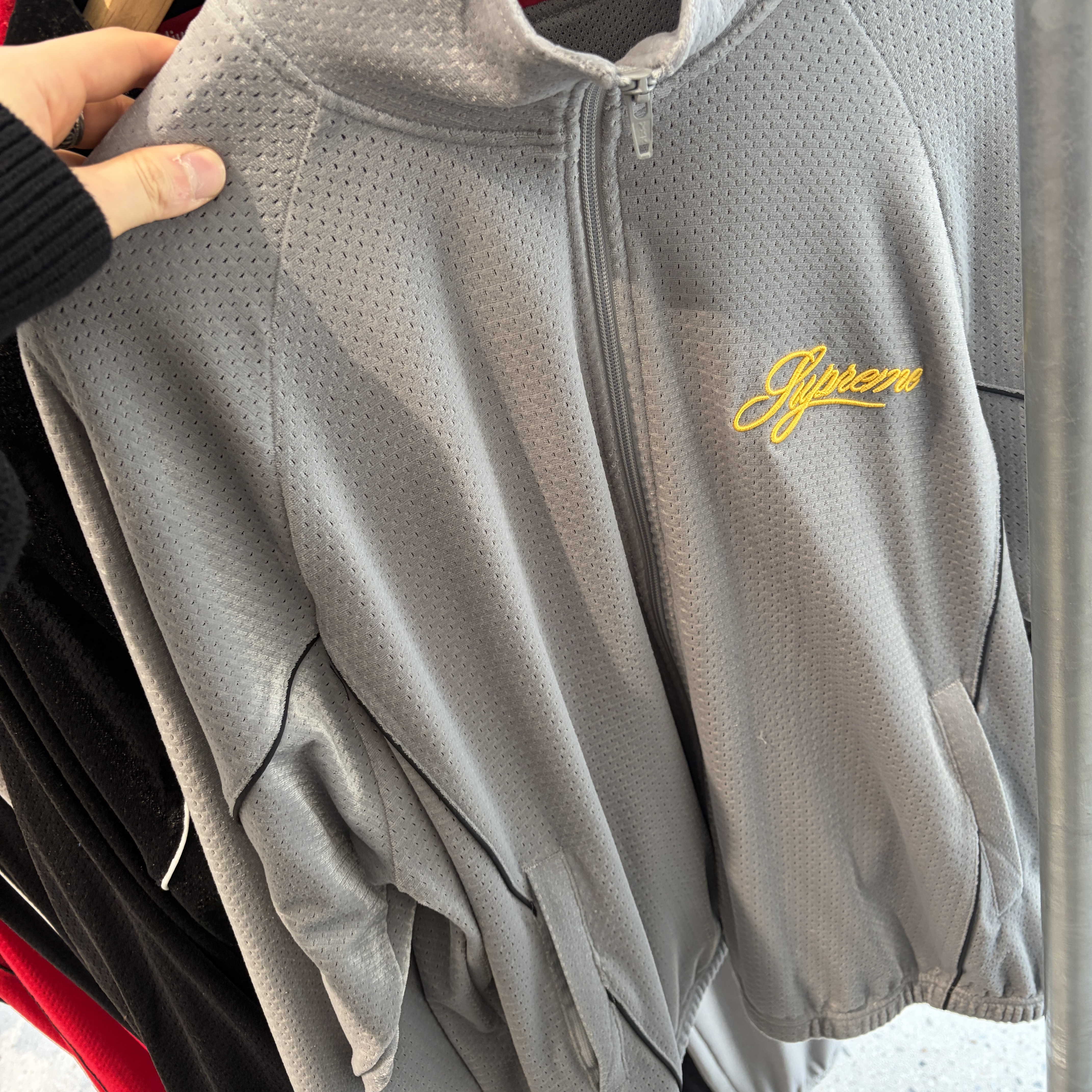 Supreme Velour Mesh Track Jacket Silver - 26SS 착용 스타일