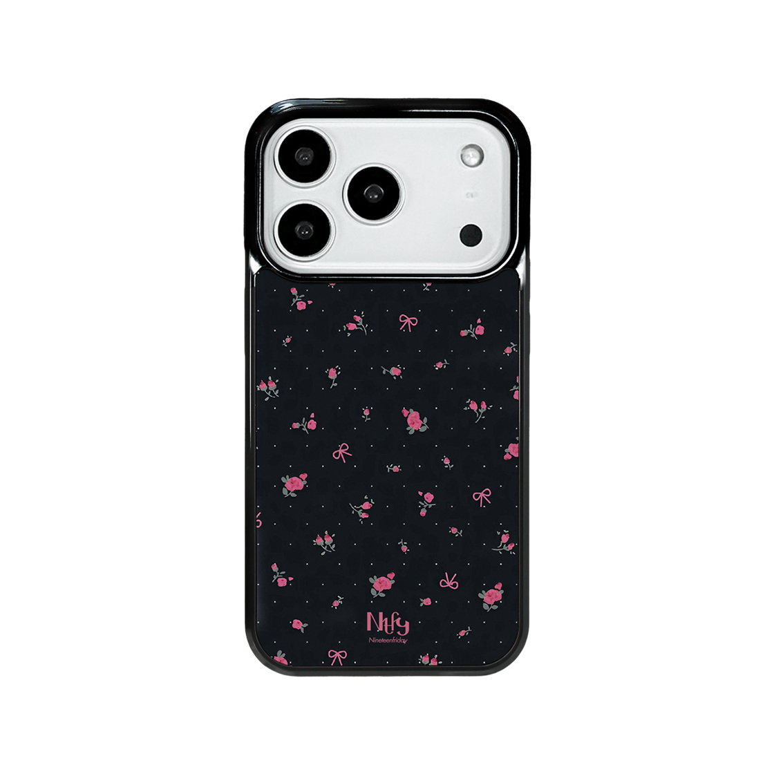 0016 NINETEENFRIDAY Mini Ribbon Flower Magsafe Epoxy Case - Black