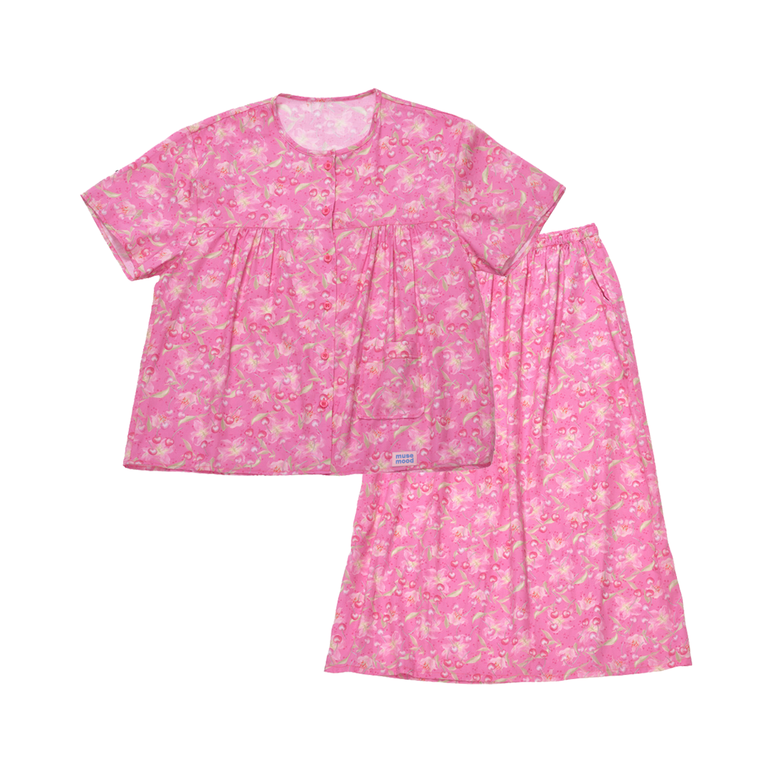 뮤즈무드 체리 펀치 스커트 파자마 80수 코튼 치마 잠옷 핑크(Musemood Cherry Punch Skirt Pajama Pink)