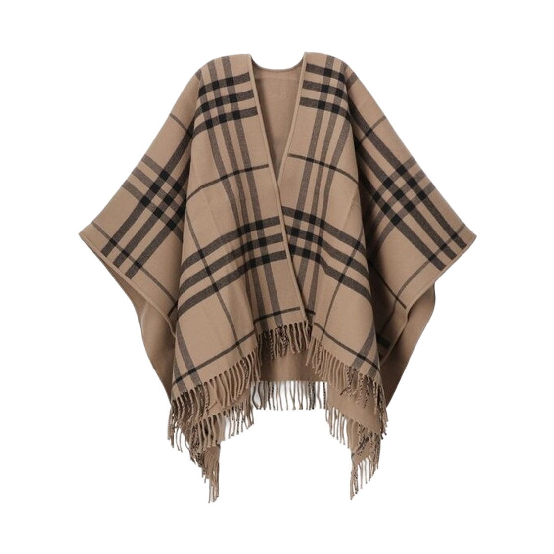 8104503 (W) Burberry Reversible Check Wool Cape Brown