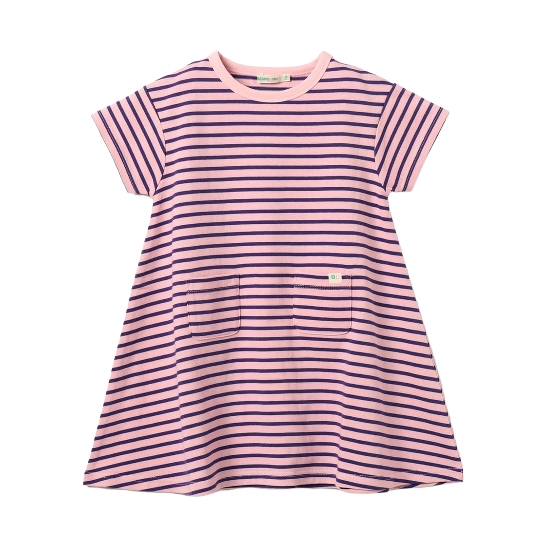 (키즈) 빔즈 미니 스트라이프 숏슬리브 드레스 핑크((Kids) Beams Mini Striped Short Sleeve Dress Pink) - 1