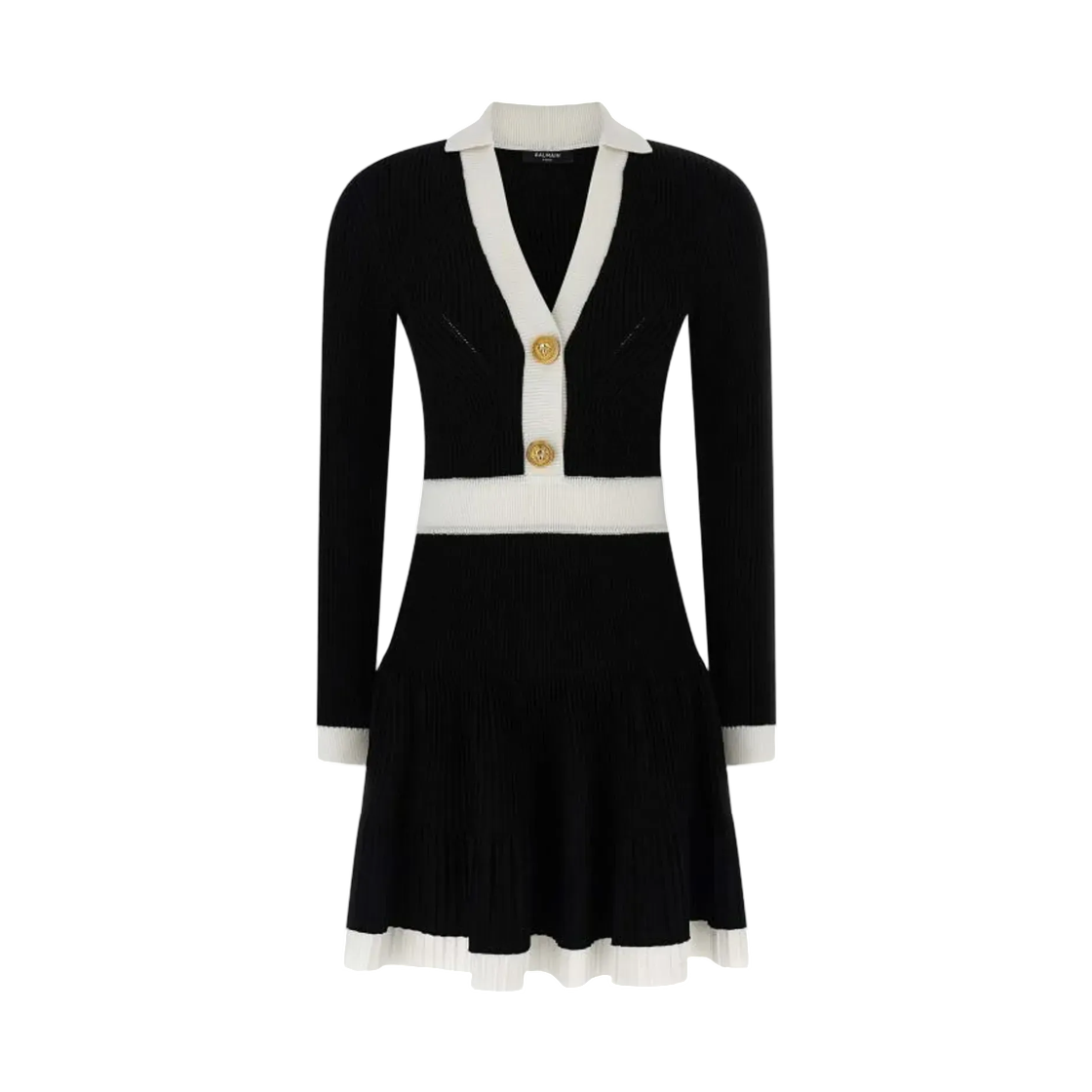 (W) 발망 포인텔 미니 드레스 블랙 화이트((W) Balmain Pointelle Mini Dress Black White)