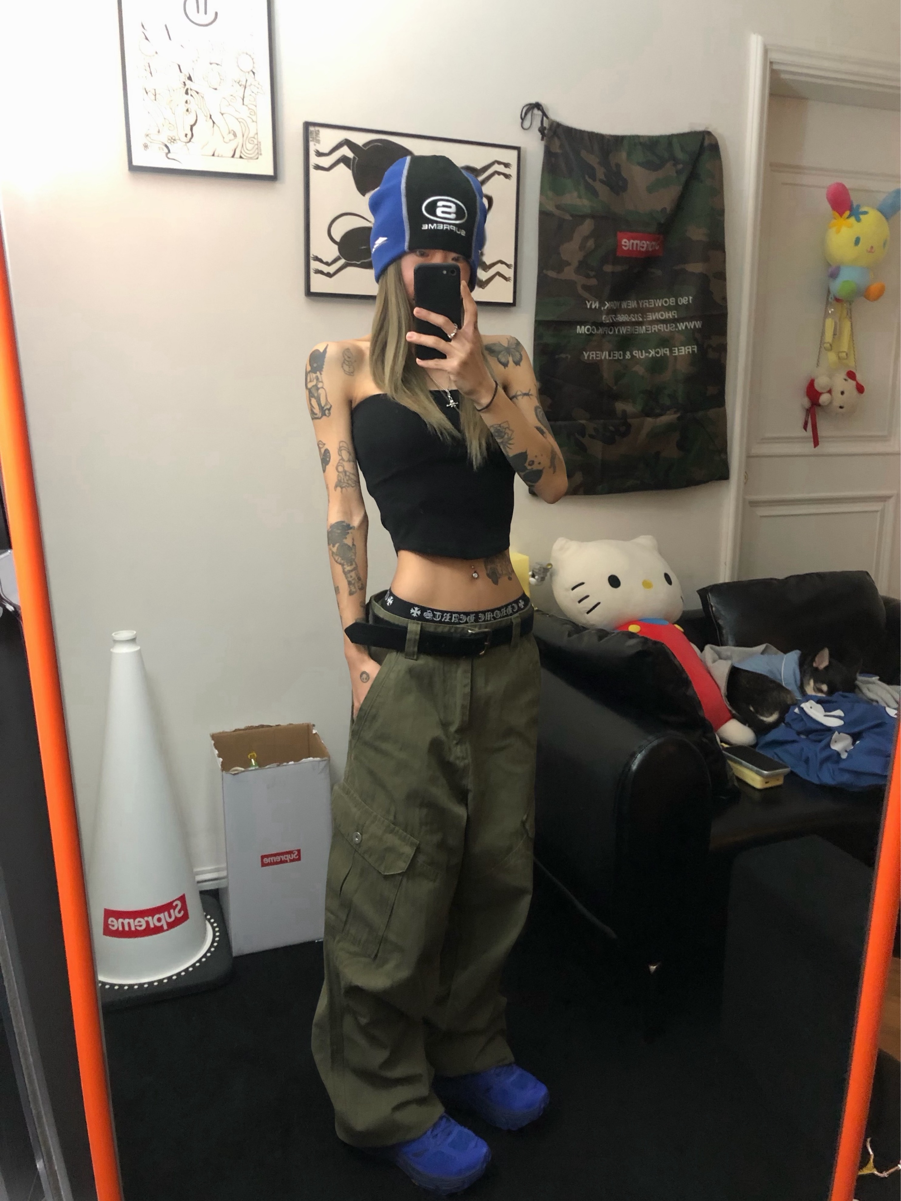 Supreme Racing Panel Beanie Navy - 25FW, Chrome Hearts Boxer Brief Camo 착용 스타일