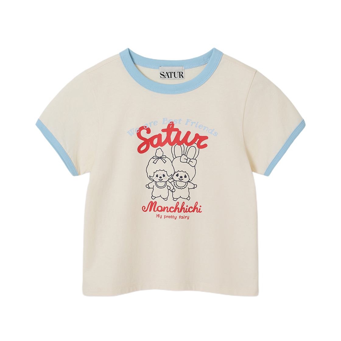 세터 x 몬치치 키즈 링거 반팔 티셔츠 크림(SATUR x Monchhichi K Ringer T-Shirt Cream)