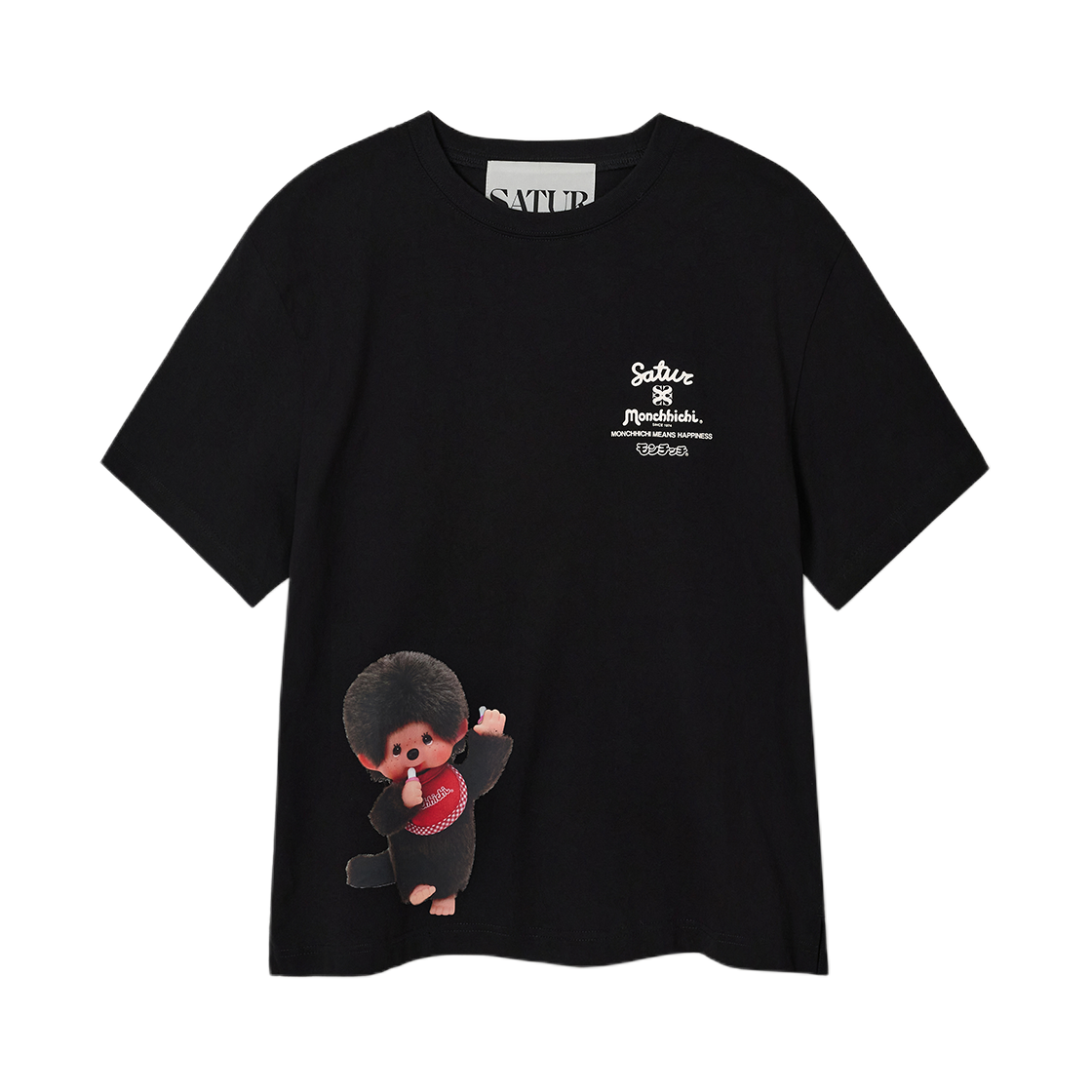 세터 x 몬치치 해피니스 반팔 티셔츠 블랙(SATUR x Monchhichi Happiness T-Shirt Black) - 1