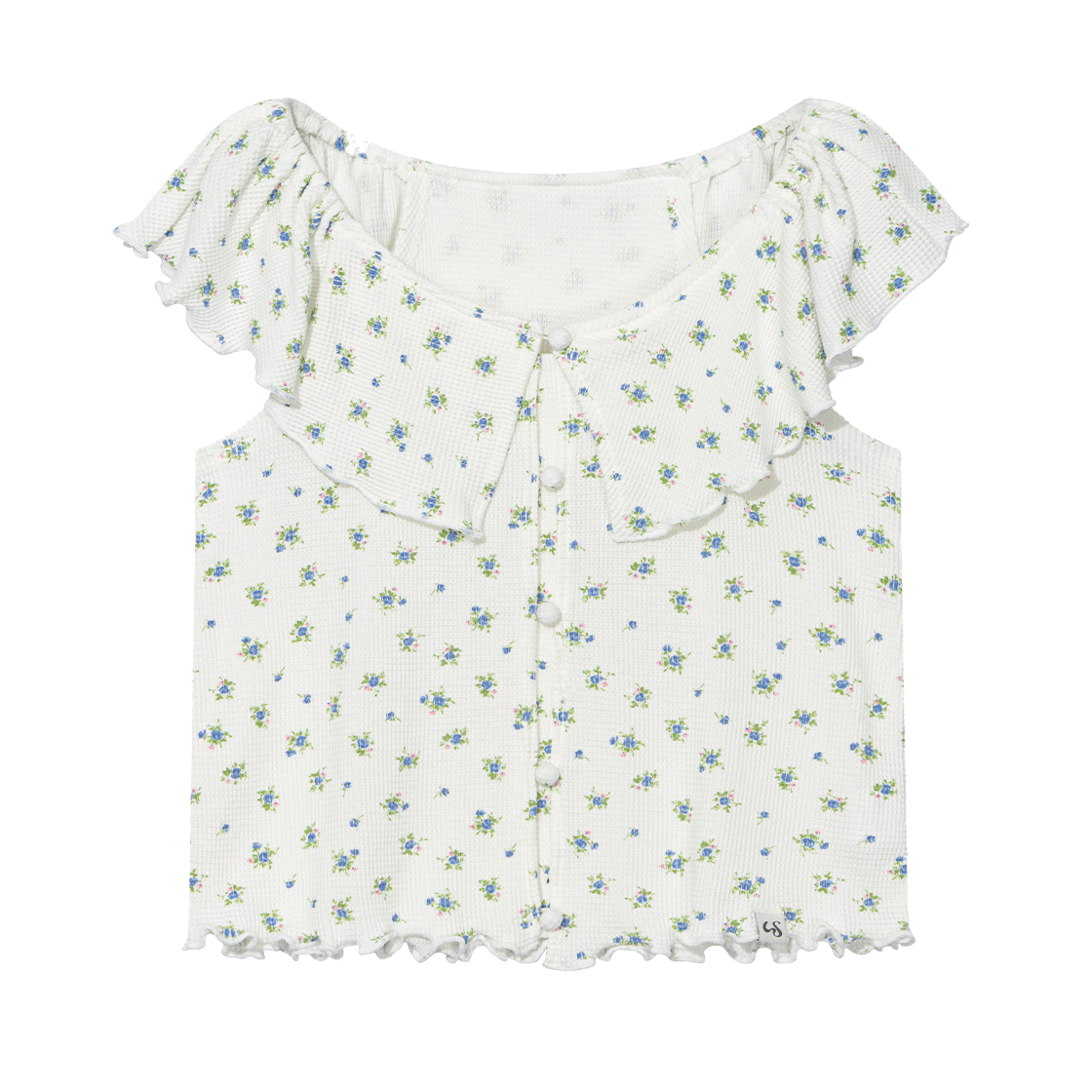 어글리쉐도우 러플 플라워 블라우스 화이트