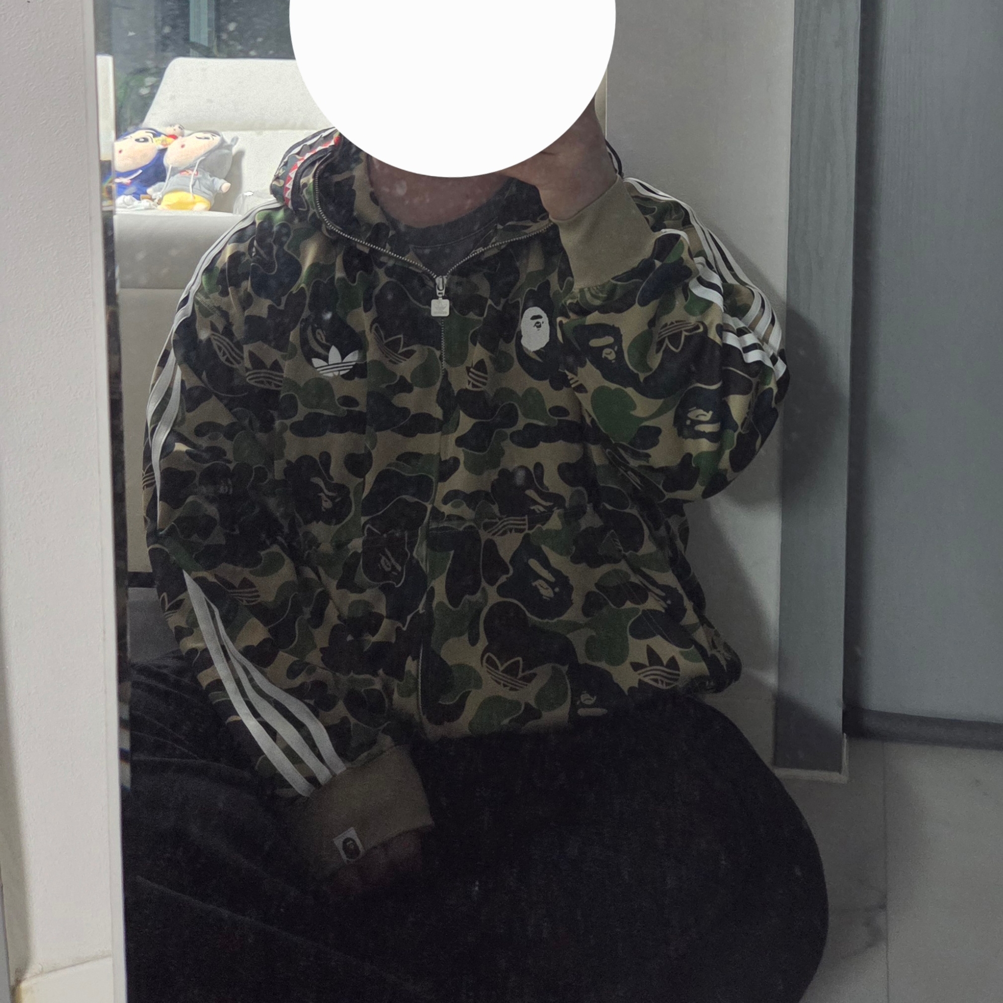 Adidas x BAPE Shark Track Hoodie Jacket Crew Green - US Sizing 착용 스타일