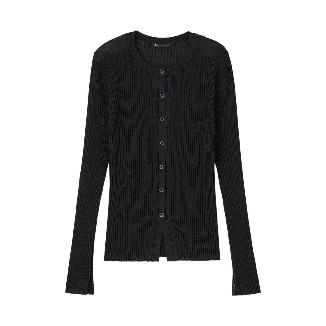 359646-09 (W) GU Sheer Ribbed Cardigan Black