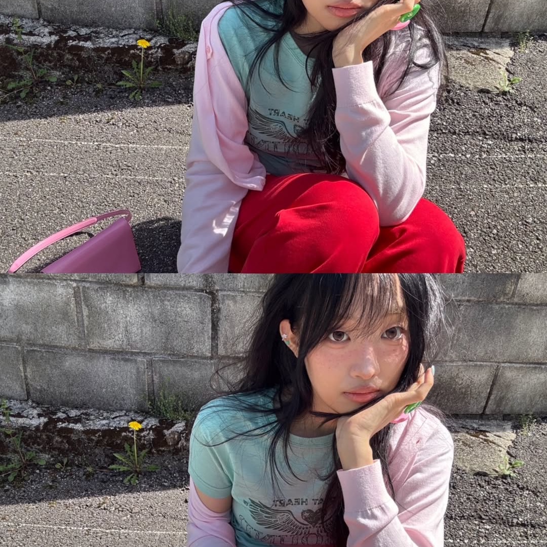 MAINBOOTH Heartwing T-shirt Mint 착용 스타일 - 5
