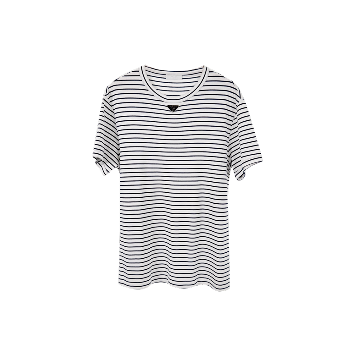 프라다 여성 삼각 로고 스트라이프 반팔 티셔츠 화이트 UJN824(Prada Women Triangle Logo Stripe T-Shirt White) - 1