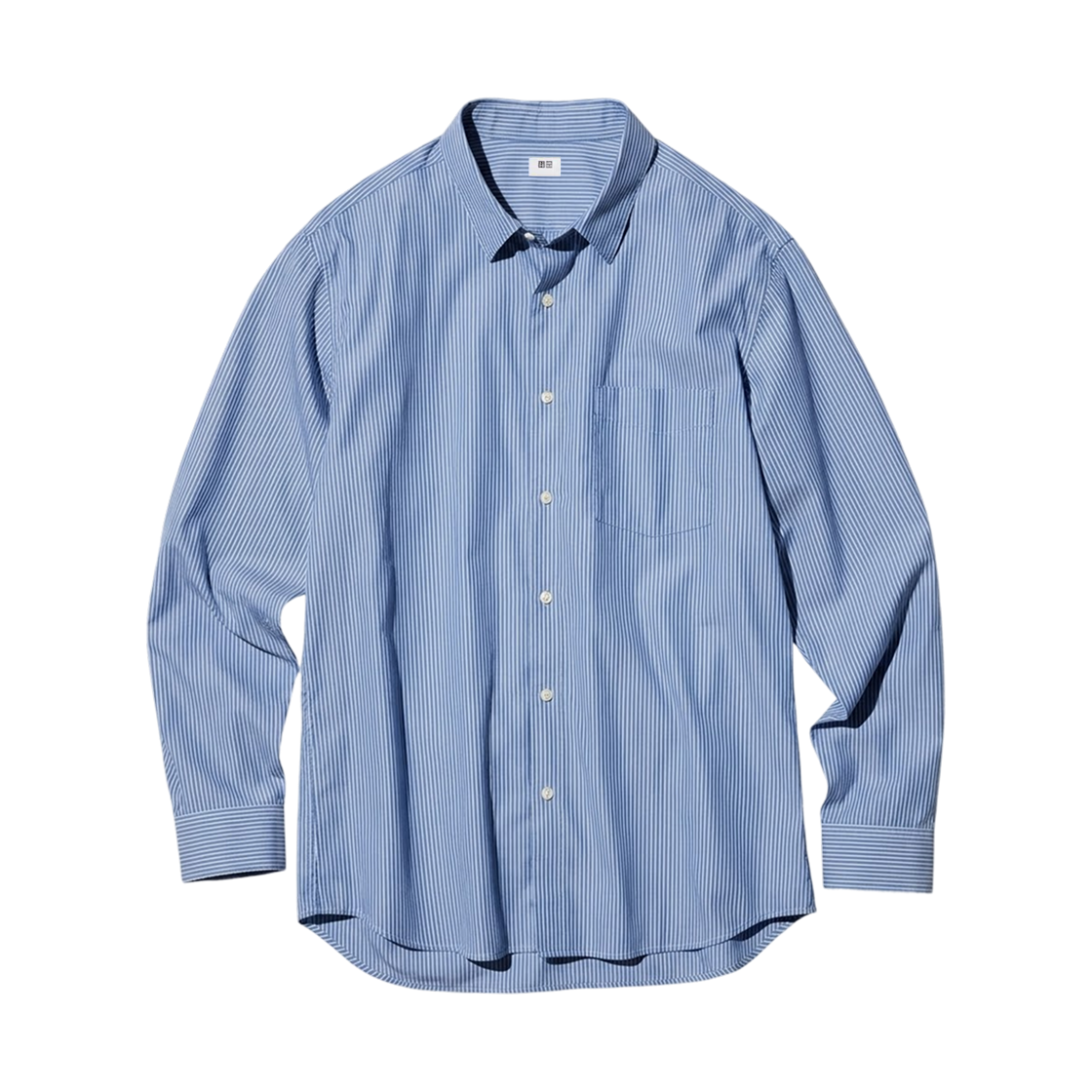 488789-66 Uniqlo Stripe Regular Collar Broad Shirt Blue