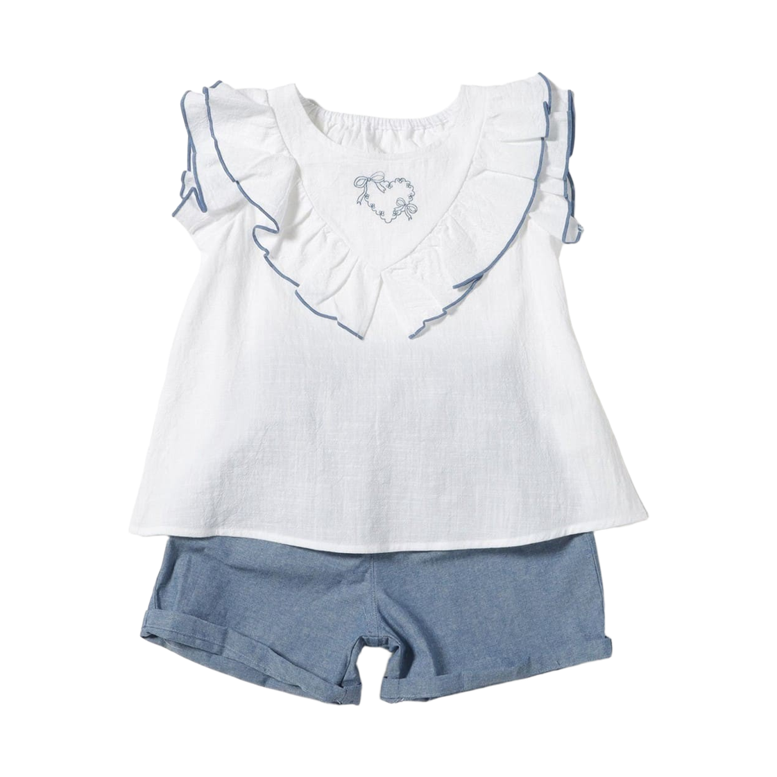 (키즈) 빔즈 미니 자수 프릴 풀오버 세트 오프 화이트((Kids) Beams Mini Embroidered Frill Pullover Set Off White) - 1