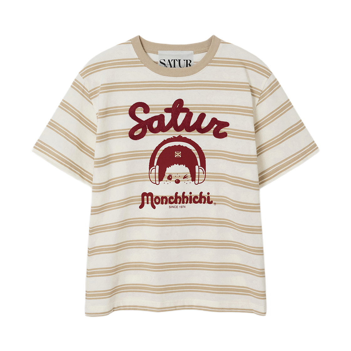 세터 x 몬치치 스트라이프 반팔 티셔츠 크림(SATUR x Monchhichi Stripe T-Shirt Cream)
