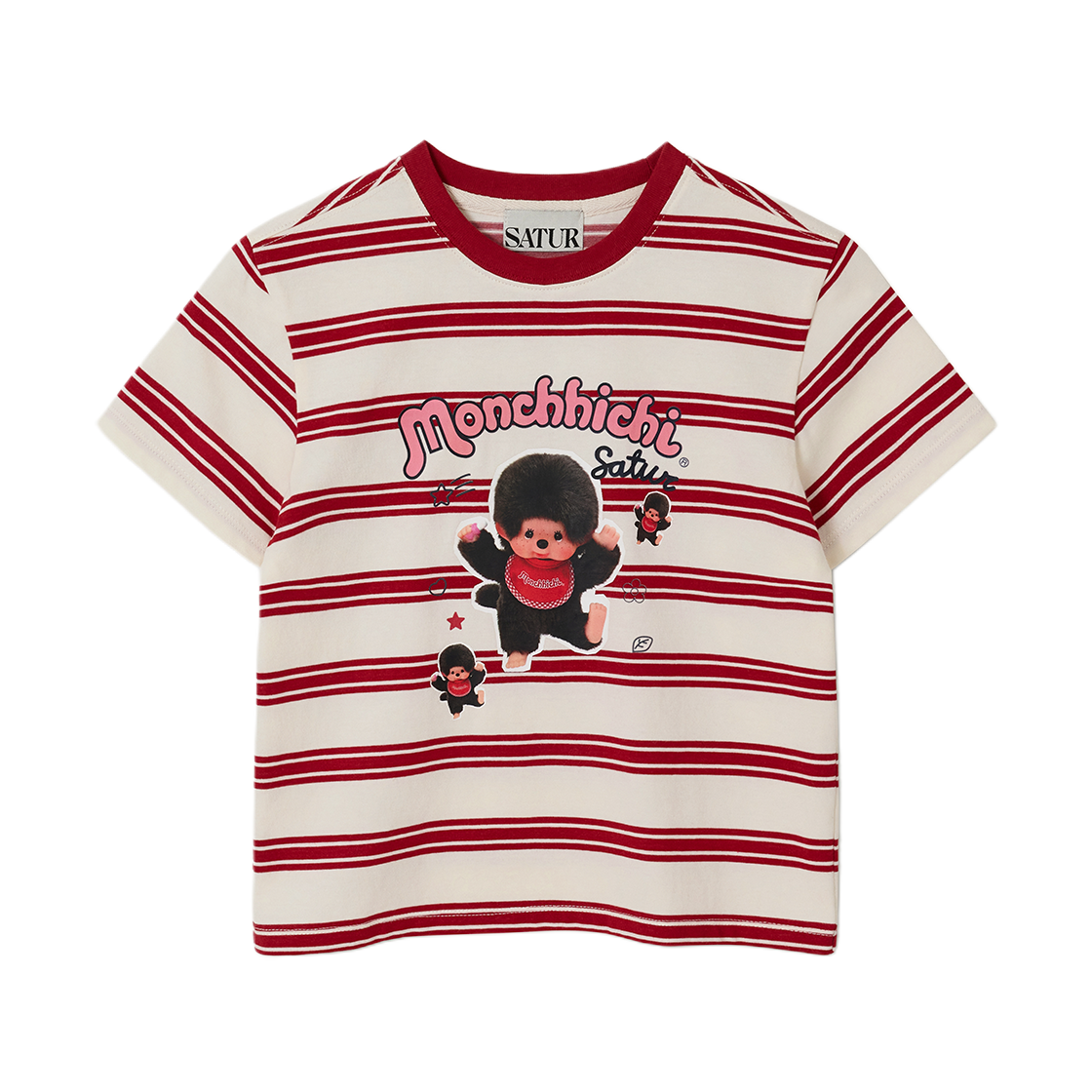 세터 x 몬치치 키즈 스트라이프 반팔 티셔츠 레드(SATUR x Monchhichi K Stripe T-Shirt Red)