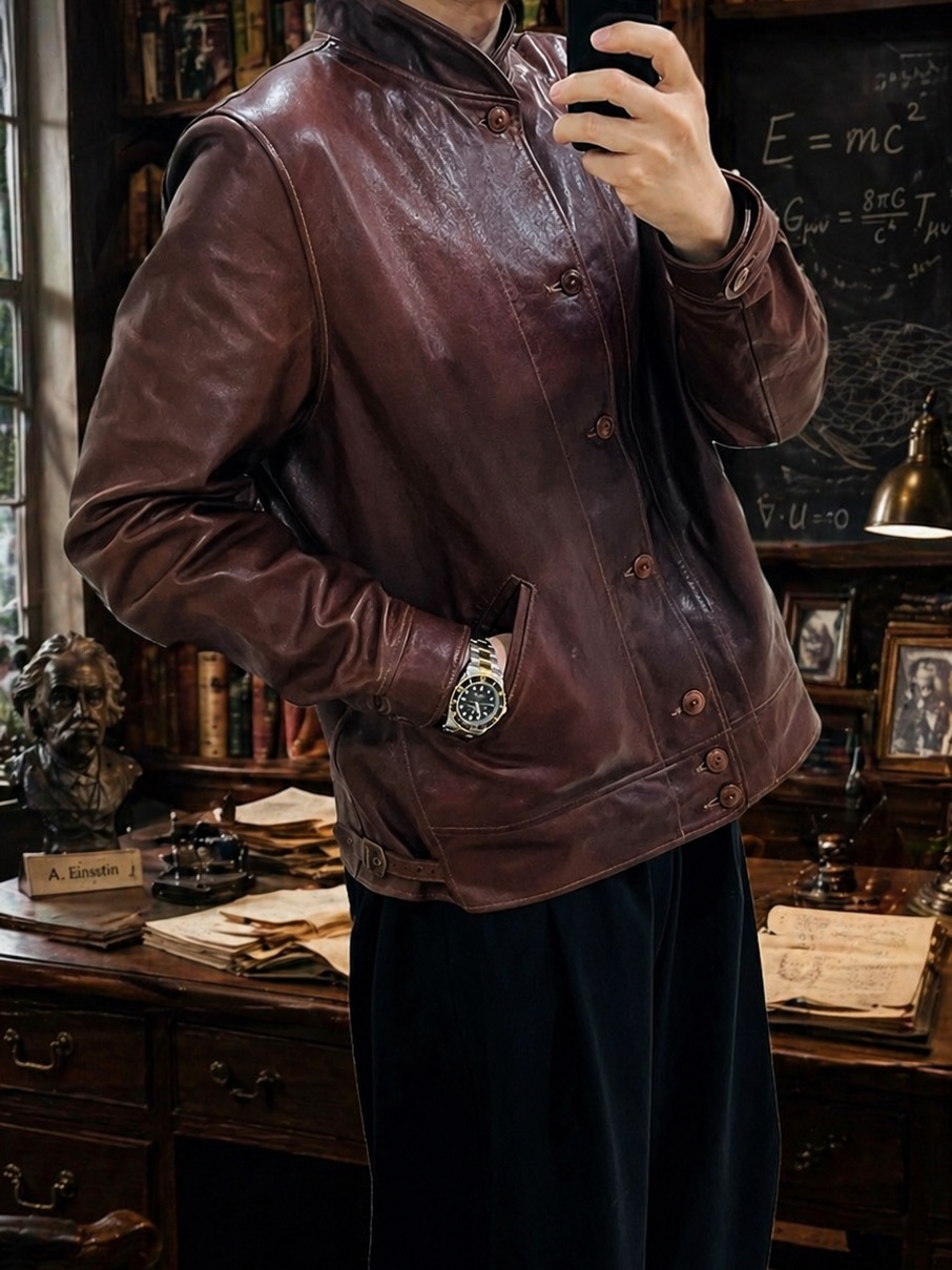 Levi's LVC Einstein Menlo Cossack Leather Jacket Brown 착용 스타일