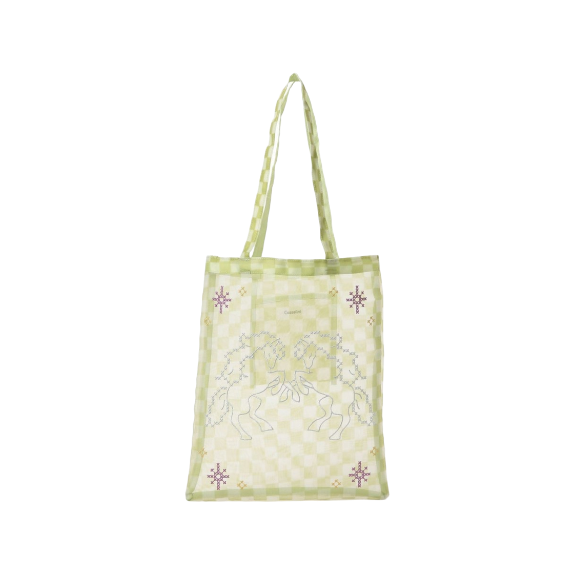 레이 빔즈 x 카세리니 튤 자수 토트백 라임 그린(Ray Beams x Casselini Tulle Embroidered Tote Bag Lime Green) - 1