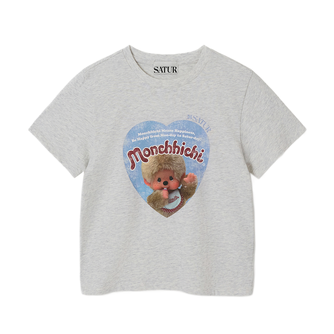 세터 x 몬치치 키즈 세터데이 무드 반팔 티셔츠 멜란지 화이트(SATUR x Monchhichi K Saturday Mood T-Shirt Melange White)