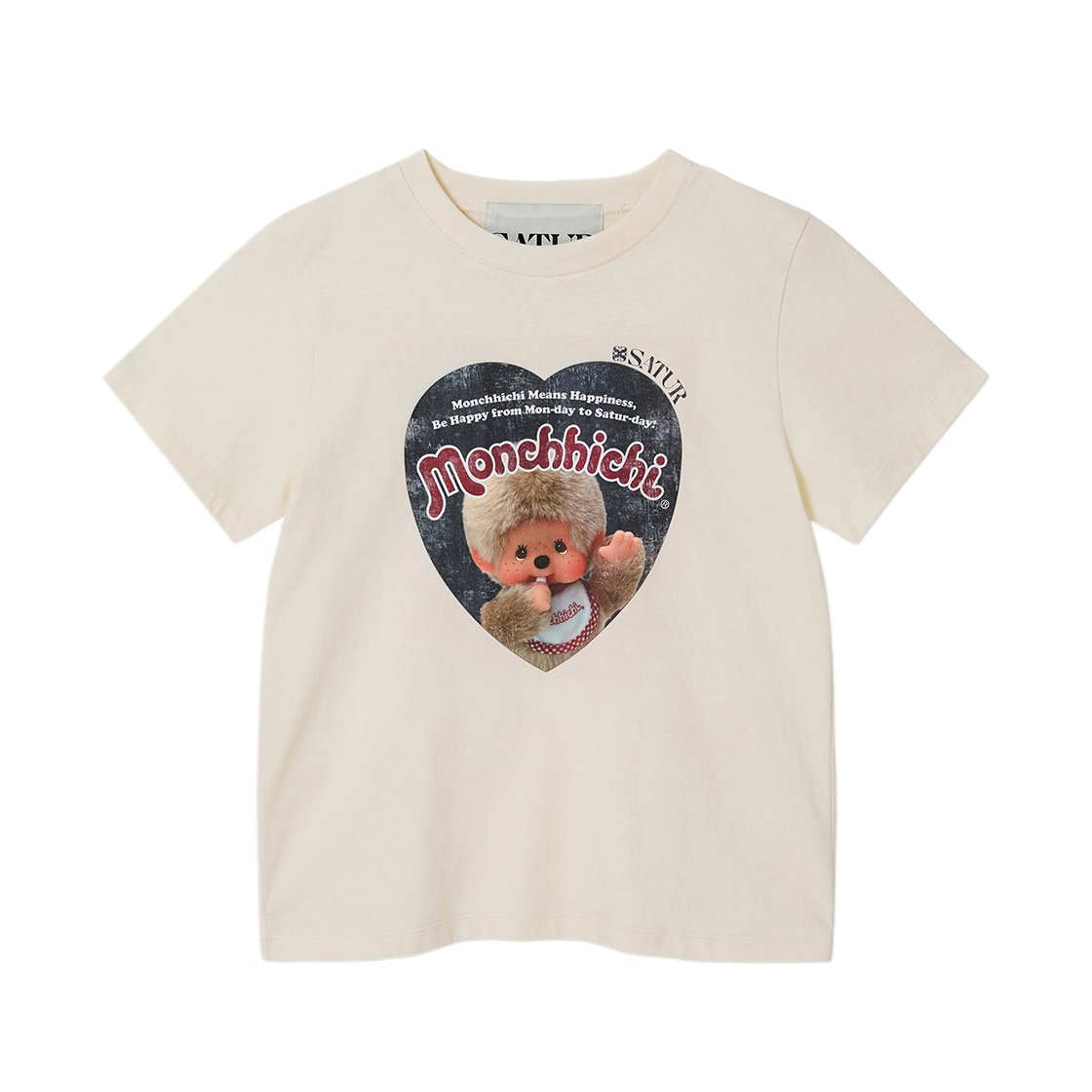 세터 x 몬치치 우먼 세터데이 무드 반팔 티셔츠 크림(SATUR x Monchhichi W Saturday Mood T-Shirt Cream)