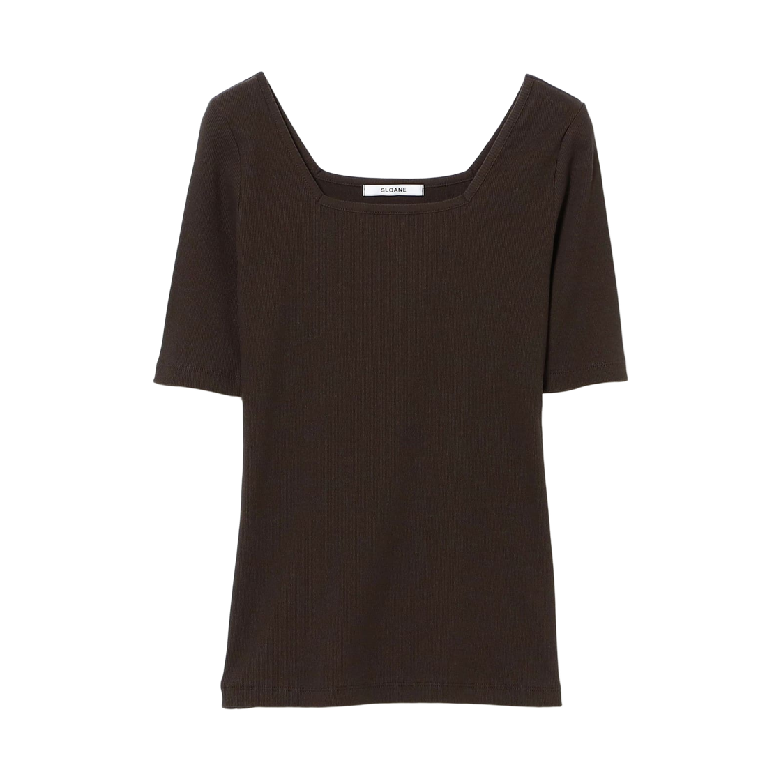 64-04-0424-355 (W) Demi-Luxe Beams x Kanako Sato x Sloane Square Neck Ribbed T-Shirt Dark Brown