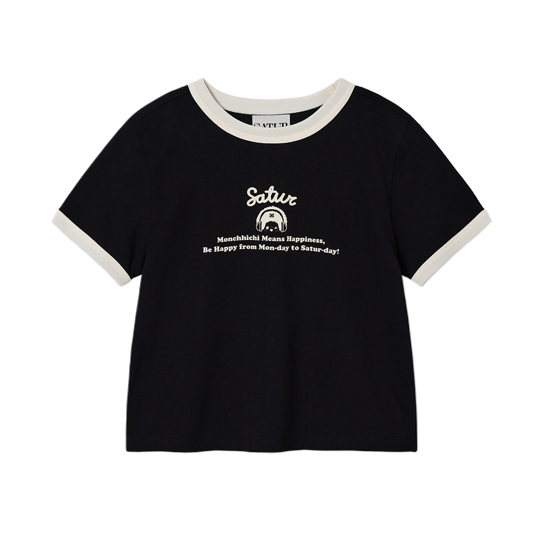 세터 x 몬치치 우먼 링거 반팔 티셔츠 블랙(SATUR x Monchhichi W Ringer T-Shirt Black) - 1