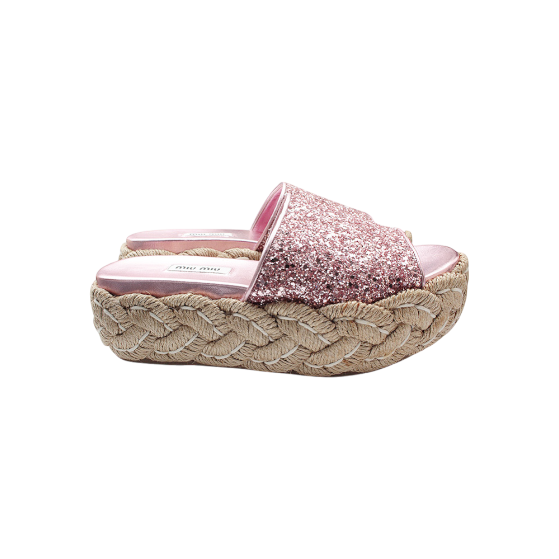ITE6CNO3MV5G Miu Miu Pink Glitter Espadrille Slippers